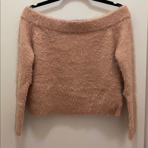 Minkpink off-the-shoulder eyelash yarn sweater